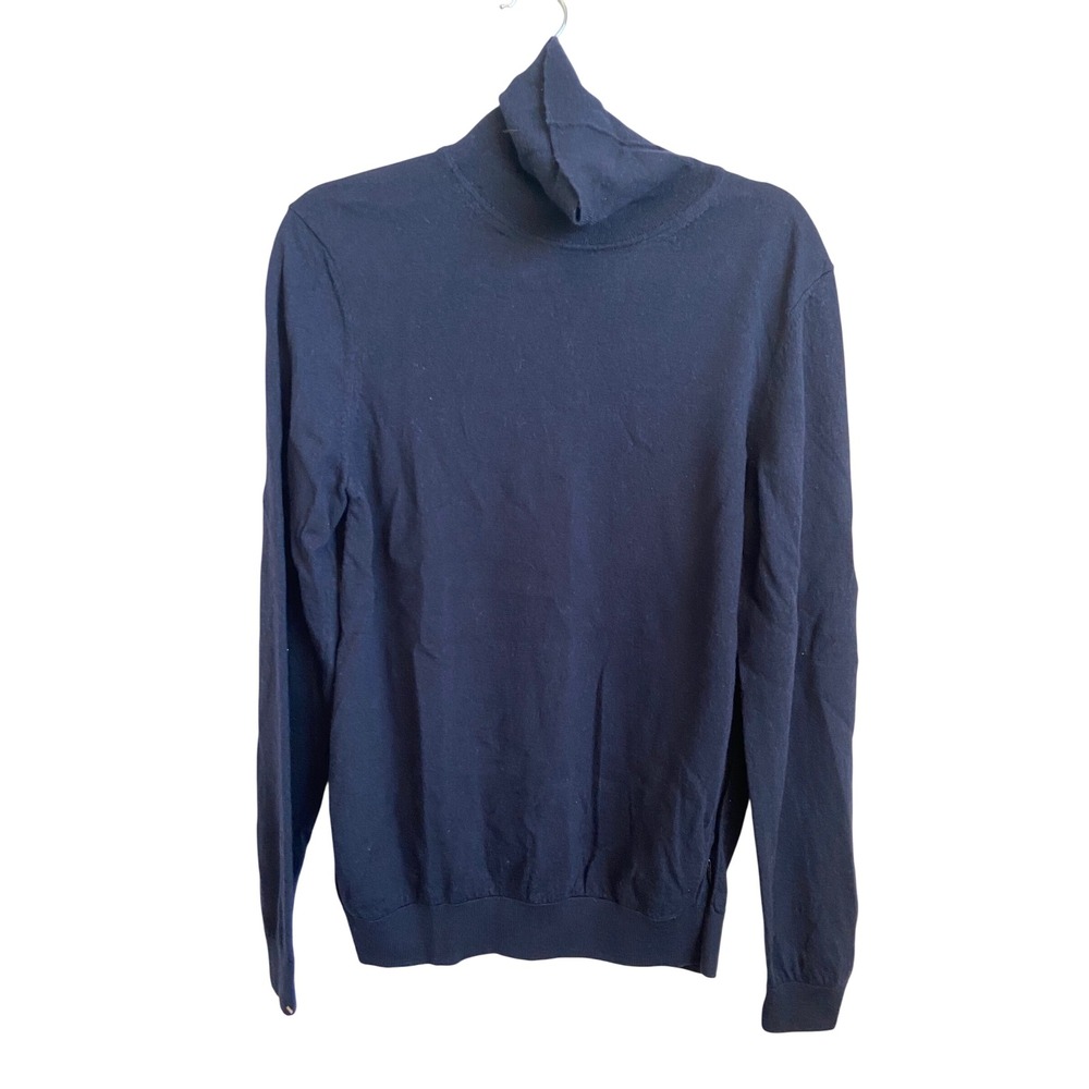 Hugo Boss Musso-P Navy Blue 100% Virgin Wool Turtleneck Sweater XL Mens